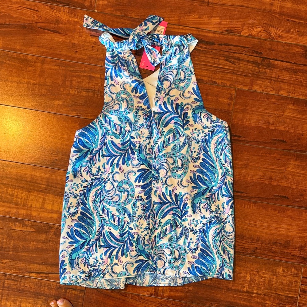 Lilly Pulitzer Blue and White Patterned Halter Top - Picture 8 of 8